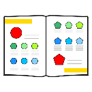 Pictograma que amosa un caderno onde se clasifican cousas