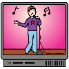 Pictograma de televisión reproducindo unha actuación musical