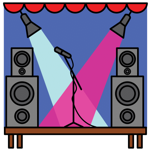 Escenario con focos y altavoces