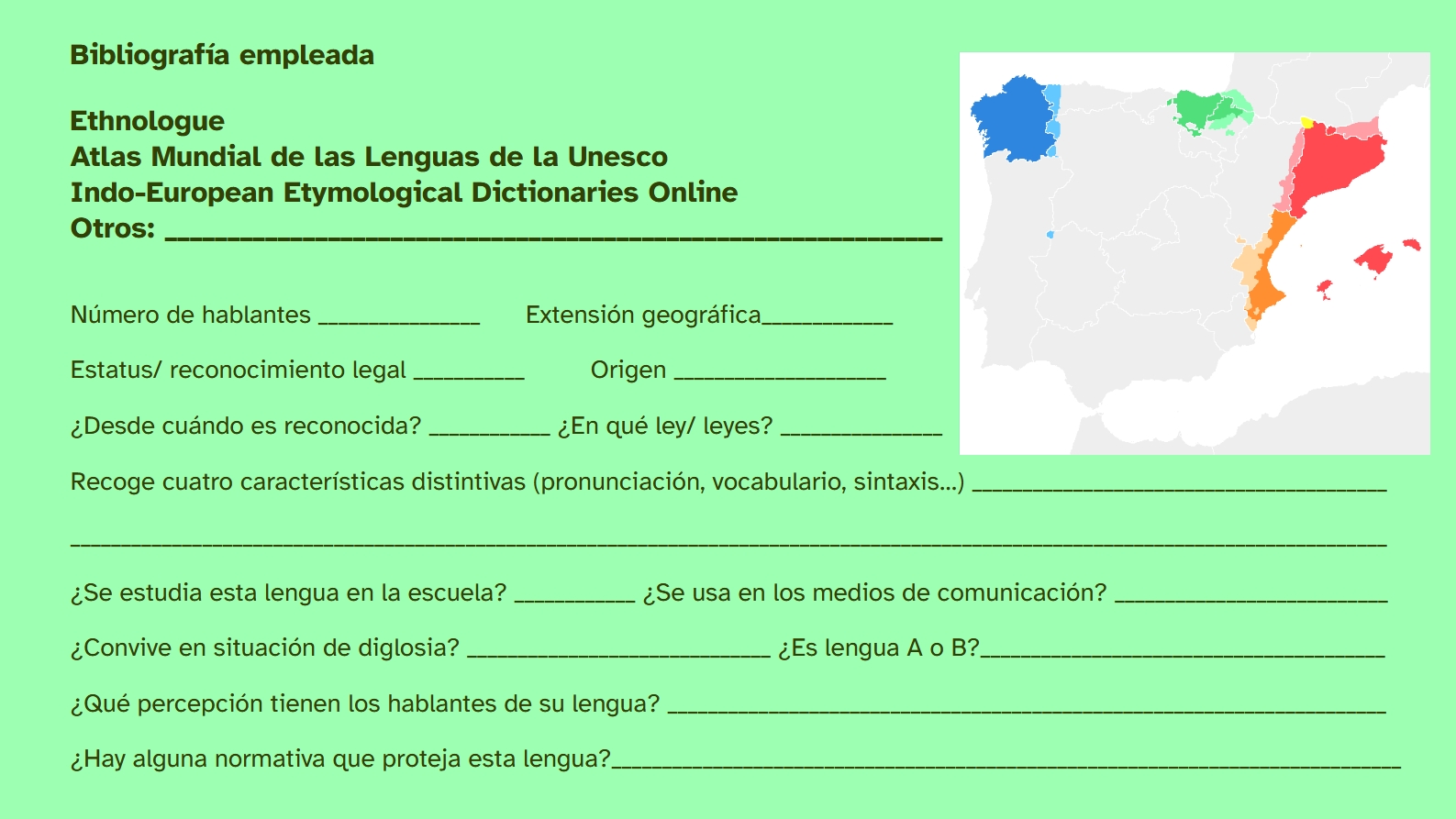 Ficha con las preguntas que debe responder todo el alumnado