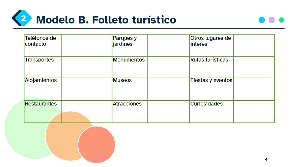 Folleto turístico como modelo para que el alumnado pueda utilizar