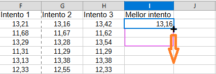 Imaxe que mostra como arrastrar valores a outras celas