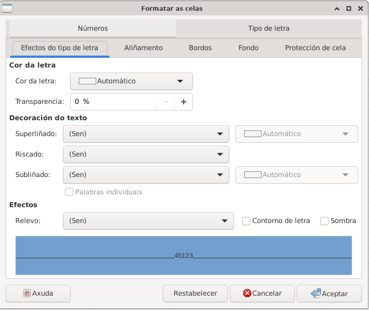 Imaxe do menú formato de celas - efectos