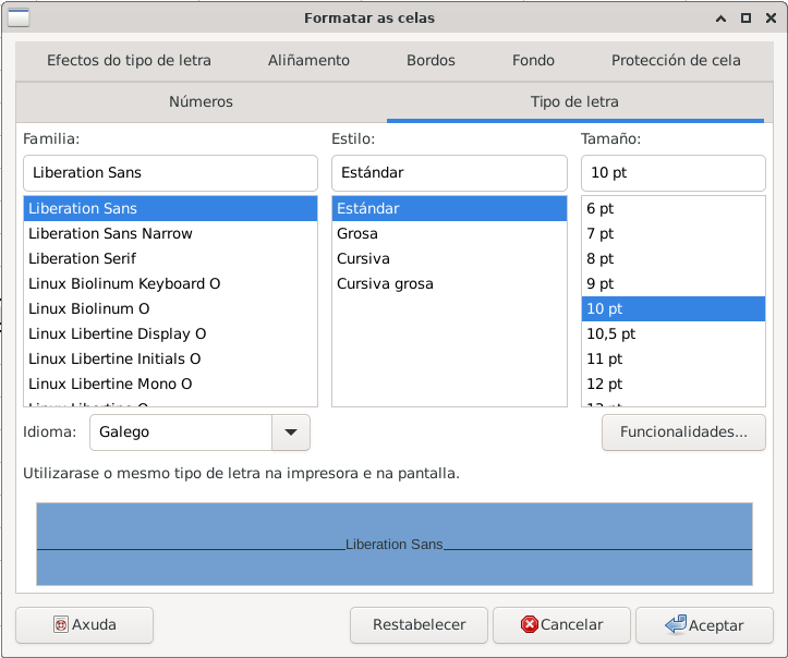 Imaxe do menú formato de celas - letra