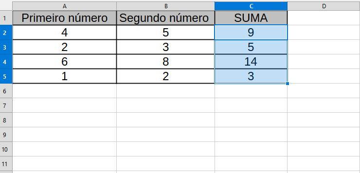 Na imaxe pódese ver unha captura de pantalla de LibreOffice Calc na que se emprega a referencia relativa