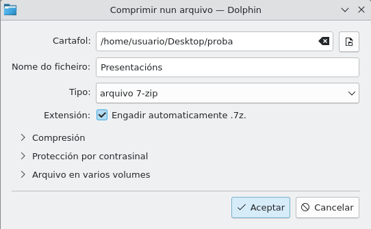 A imaxe amosa unha ventá de diálogo Abalar para comprimir en .7z