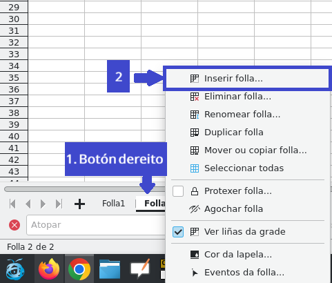 Captura do navegador de follas de LibreOffice Calc