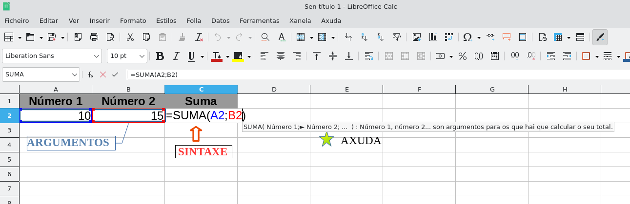 Captura de pantalla da sintaxe dunha función matemática