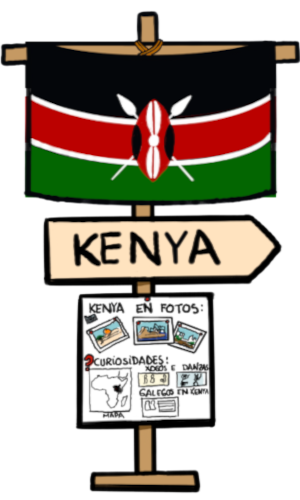 Cartel informativo sobre Kenya coa bandeira e un letreiro