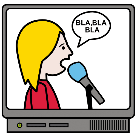 Pictograma que representa a imaxe dunha persoa sendo entrevistada na televisión.