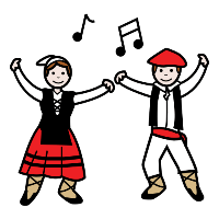 Pictograma de dúas persoas bailando un baile con vestimenta tradicional.