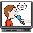 Pictograma dunha persoa saíndo por televisión falando a través dun micrófono