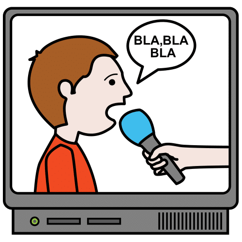 Pictograma dunha persoa sendo entrevistada a través da televisión.