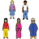 Pictograma que representa persoas de diferentes culturas e territorios