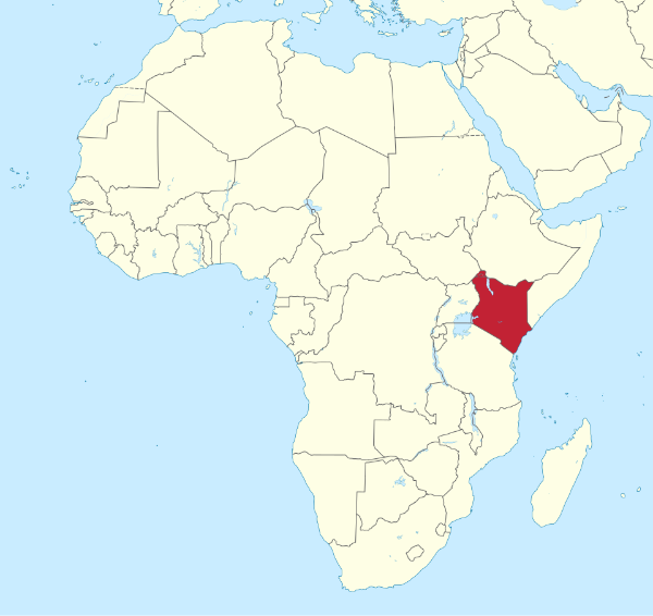 A imaxe amosa o mapa e localización de Kenya en África