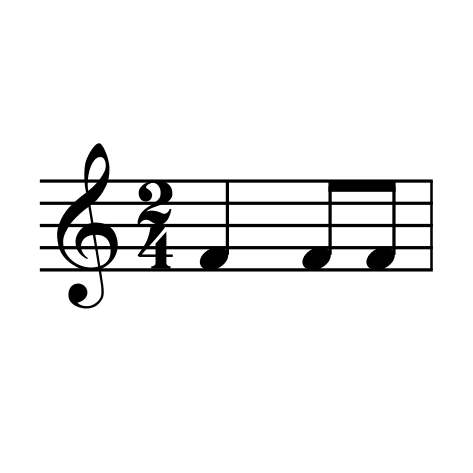 Partitura cunha clave de sol, indicación 2x4: negra e dúas semicorcheas.