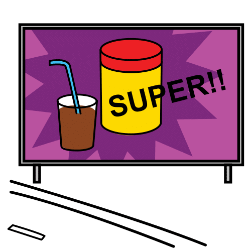 Icona dun cartel cun produto que pon super.