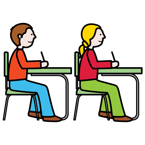 Dous estudantes traballando de forma individual cada un no seu pupitre.