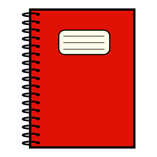 Caderno de tapa vermella e argolas.