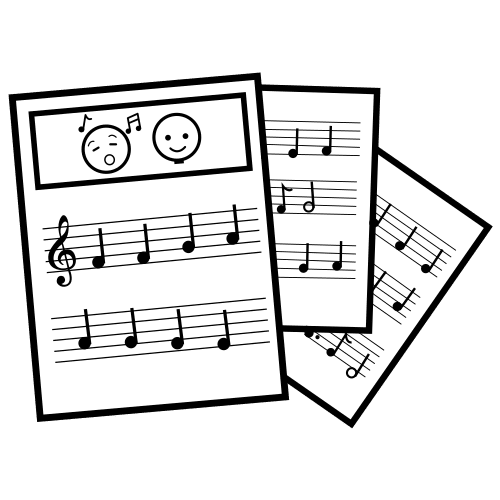 Tres partituras con pentagramas, notas musicais e a clave de sol.