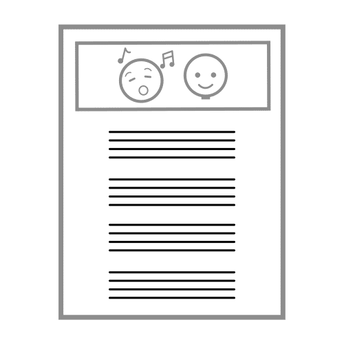 Pictograma dun documento coa parte superior con dúas persoas con notas musicais. 