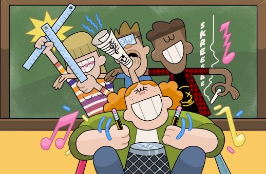 Portada REA Música con alumnado haciendo música con diferentes objetos.
