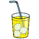 Imagen de un vaso con un refresco de color amarillo, con hielos y pajita.