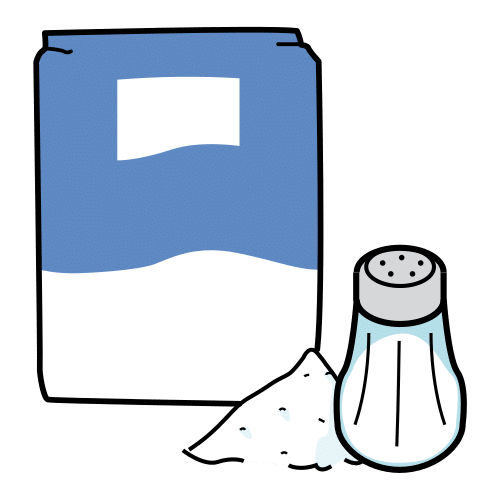 Pictogram que representa un saco de sal y un salero