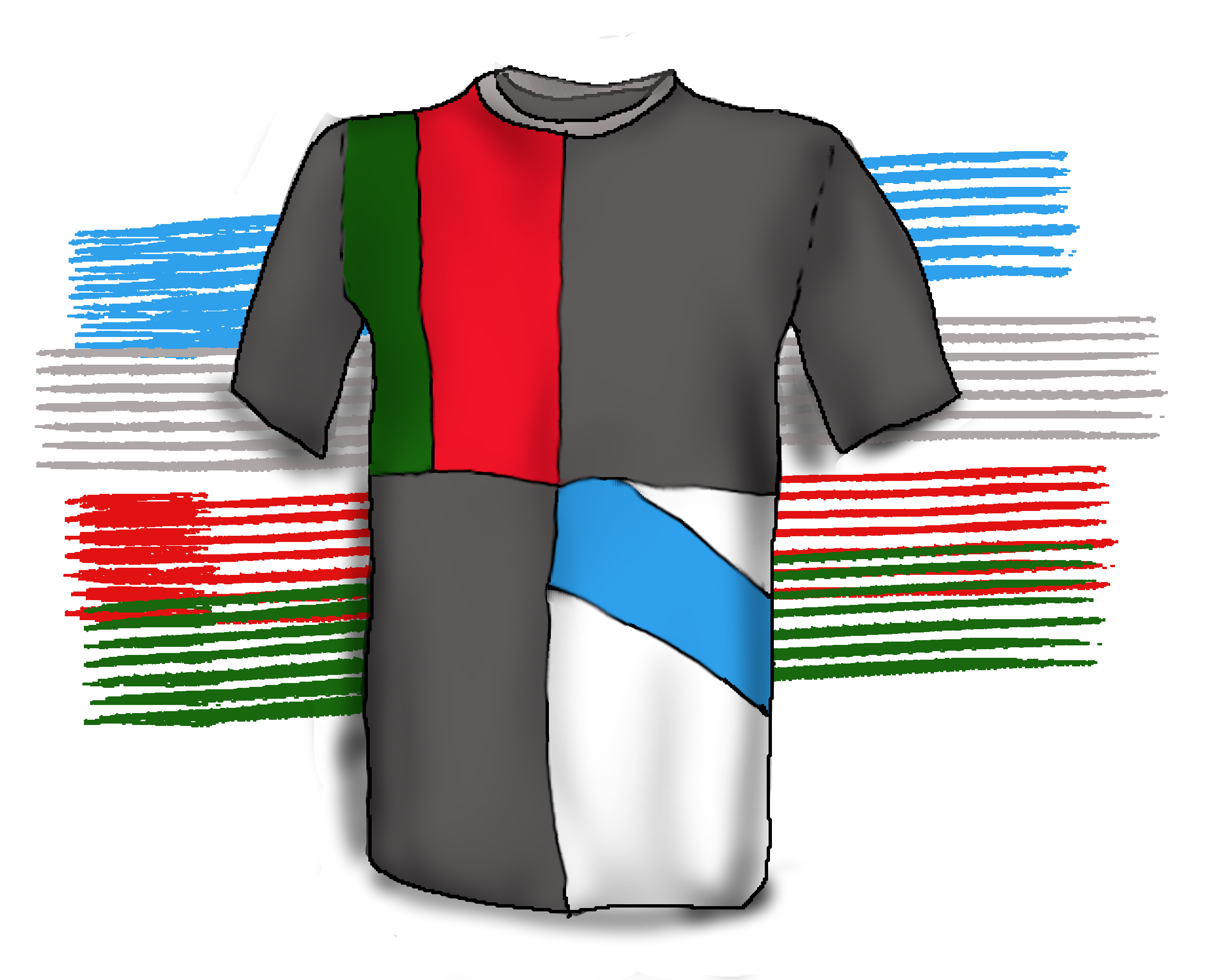 Camiseta deportiva con deseño coas cores das bandeiras portuguesa e galega.