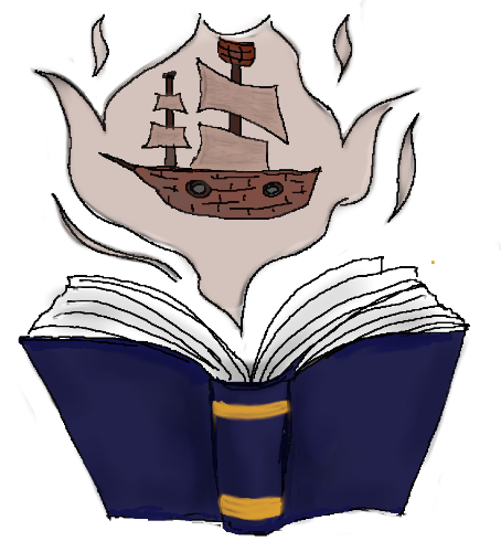 libro aberto con barco pirata saíndo del