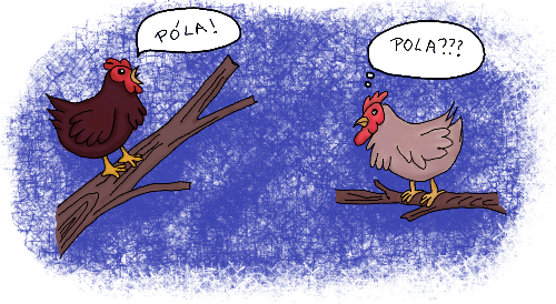Dúas polas en cadansúa póla cada unha cun bocadillo coa palabra pola e póla.