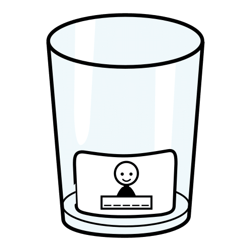 Vaso con pictograma de cara para poñer nome.