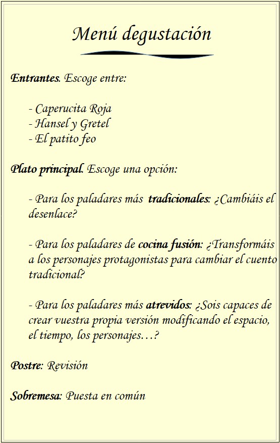 Menú degustación (cREAgal) Imagen de una carta de menú de restaurante.