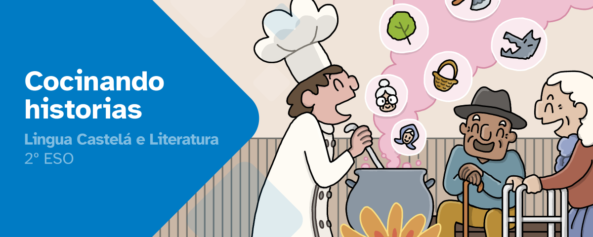 Portada de Lingua Castelá e Literatura 2ESO Cocinando historias.