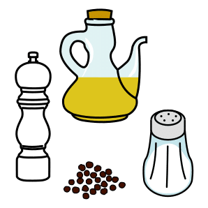 Aceite, sal y otras especias.
