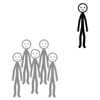 Una persona está sola y alejada de un grupo de personas que están juntas
