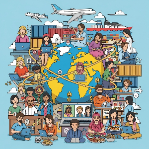 Dibujo que representa personaxes pertencentes a diferentes culturas