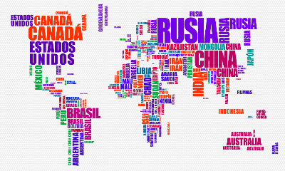 Estados Imaxe na que se nos amosan as formas dos continentes feitas cos nomes dos distintos estados