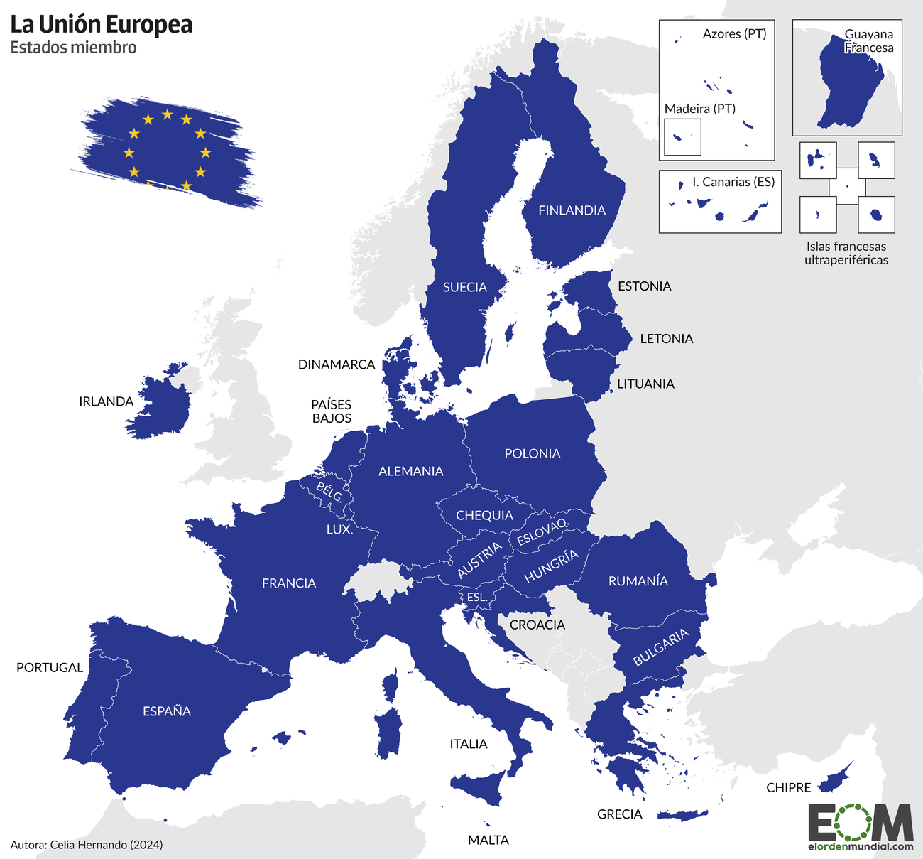 Mapa no que se recollen os 27 estados membros da UE