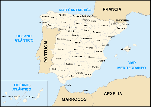 Mapa coa distribución provincial de España