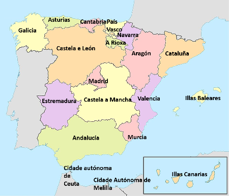 Mapa das comunidades autónomas de España
