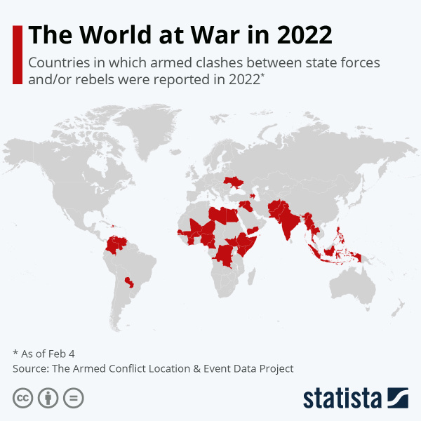 Mapa mundial dos conflitos armados.