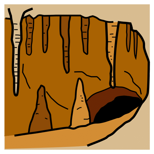 Pictograma de una cueva con formación de estalactitas.