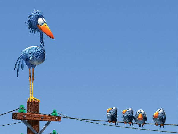 Páxaro azul con todas as súas crías azuis. 