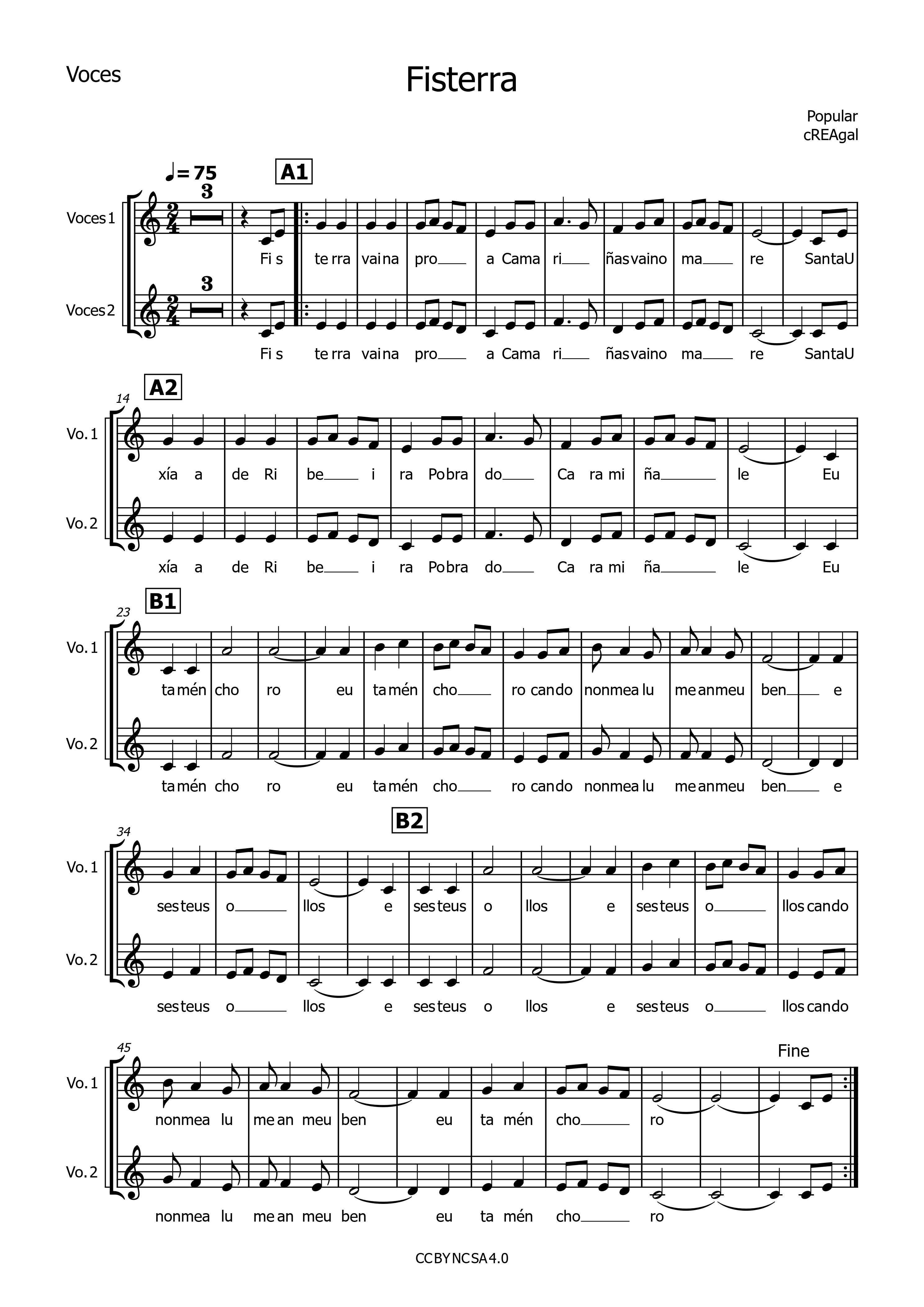 Partitura vocal de Fisterra