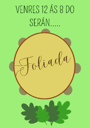 Cartel de foliada con pandeireta e follas de carballo