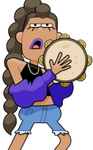 Ilustración dunha rapaza con estilo actual tocando a pandeireta