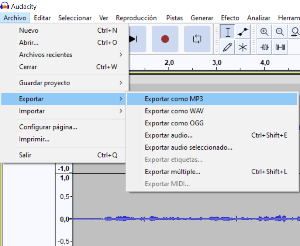 Imaxe dun envorcado de pantalla das opcións de exportación de Audacity.