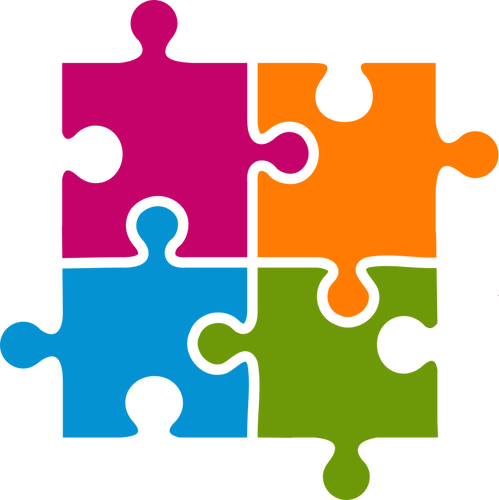 Imagen que muestra cuatro piezas de puzzle de colores