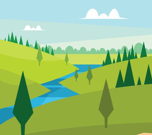 Paisaje de valle con un río